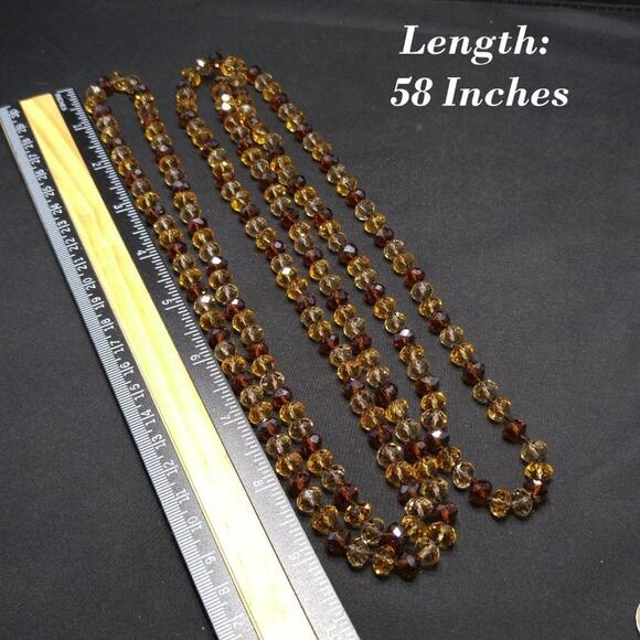 Crystal Topaz Beaded Long Layering Necklace, 58", Black Silk Thread Hand-knotted - Picture 6 of 6